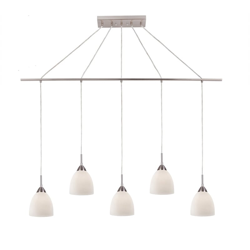 Woodbridge Lighting Hampton Ridge 5-Light Linear Pendant in Satin Nickel/Opal