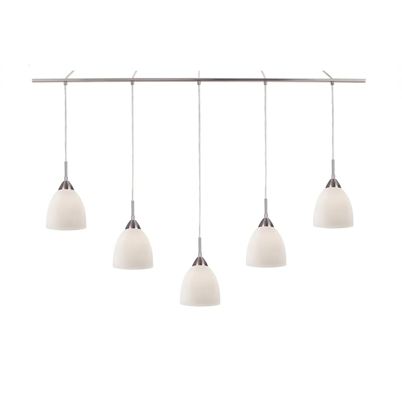 Woodbridge Lighting Hampton Ridge 5-Light Linear Pendant in Satin Nickel/Opal