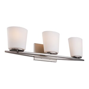 Woodbridge Lighting Meridian 3-Light Steel and Glass Bath Light in Satin Nickel