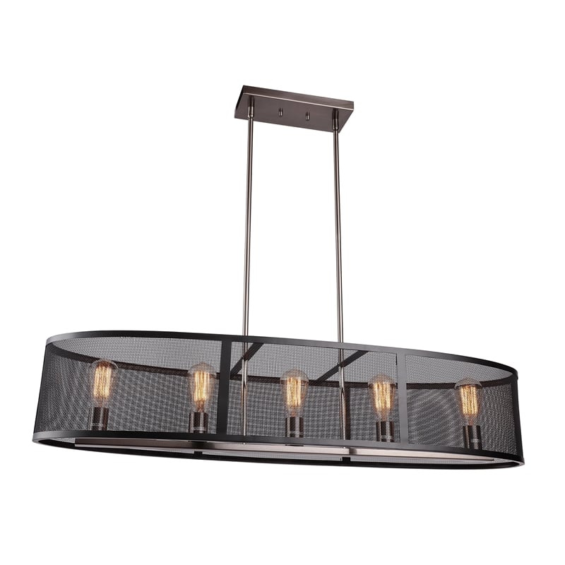 Woodbridge Lighting Drake 5-Light ST64 Linear Pendant in Antique Nickel/Black