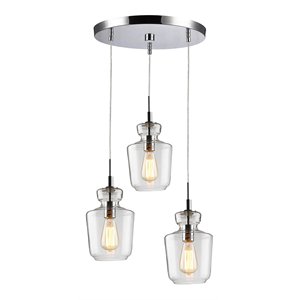 Woodbridge Lighting Sonya 3-Light Jar Glass Cluster Pendant in Chrome