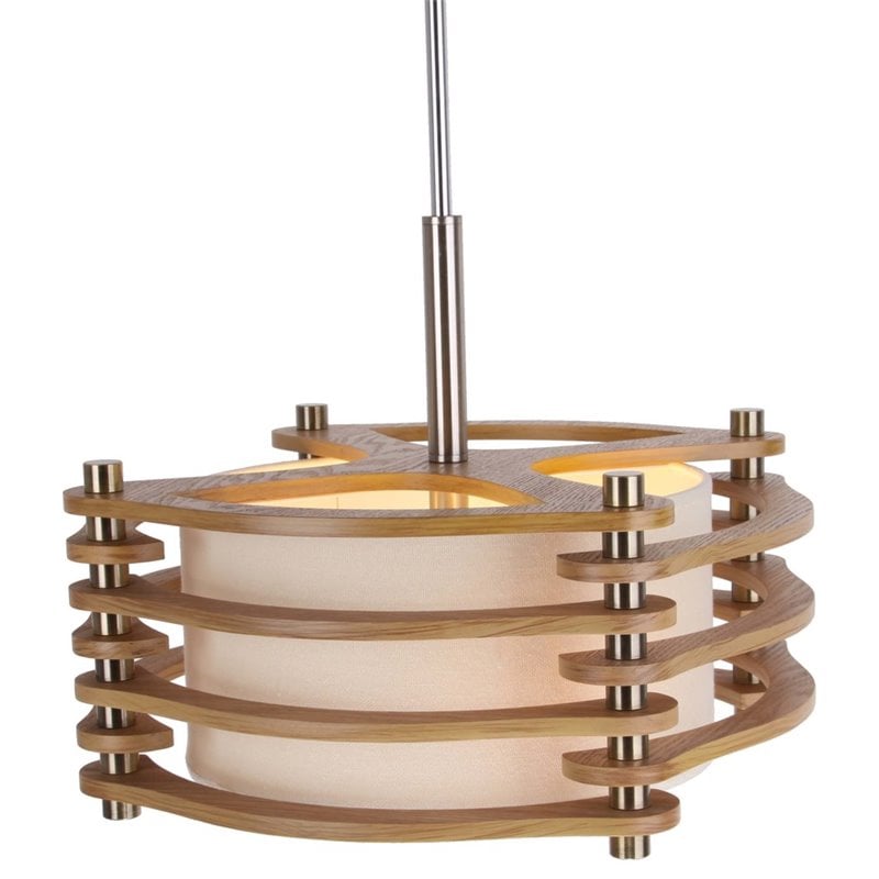Woodbridge Lighting Steps 3-Light Wood & Fabric Pendant in Satin Nickel/Ash