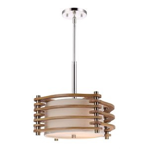 Woodbridge Lighting Steps 3-Light Wood & Fabric Pendant in Satin Nickel/Ash
