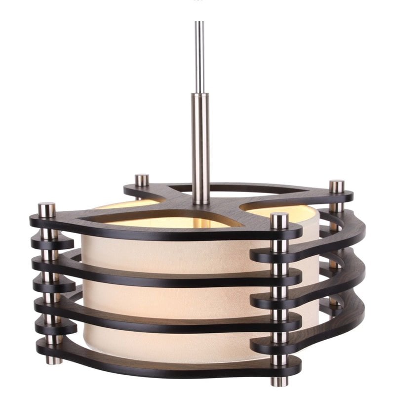 Woodbridge Lighting Steps 3-Light Wood & Fabric Pendant in Satin Nickel/Espresso