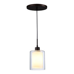 Woodbridge Lighting Alaina 1 Light Mini Pendant in Bronze/Opal Glass