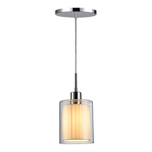 Woodbridge Lighting Alaina 1 Light Mini Pendant in Chrome Off White Pleated