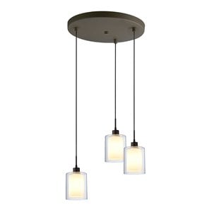 Woodbridge Lighting Alaina 3-Light Mini Pendant in Bronze/Maroon Pleated Shade