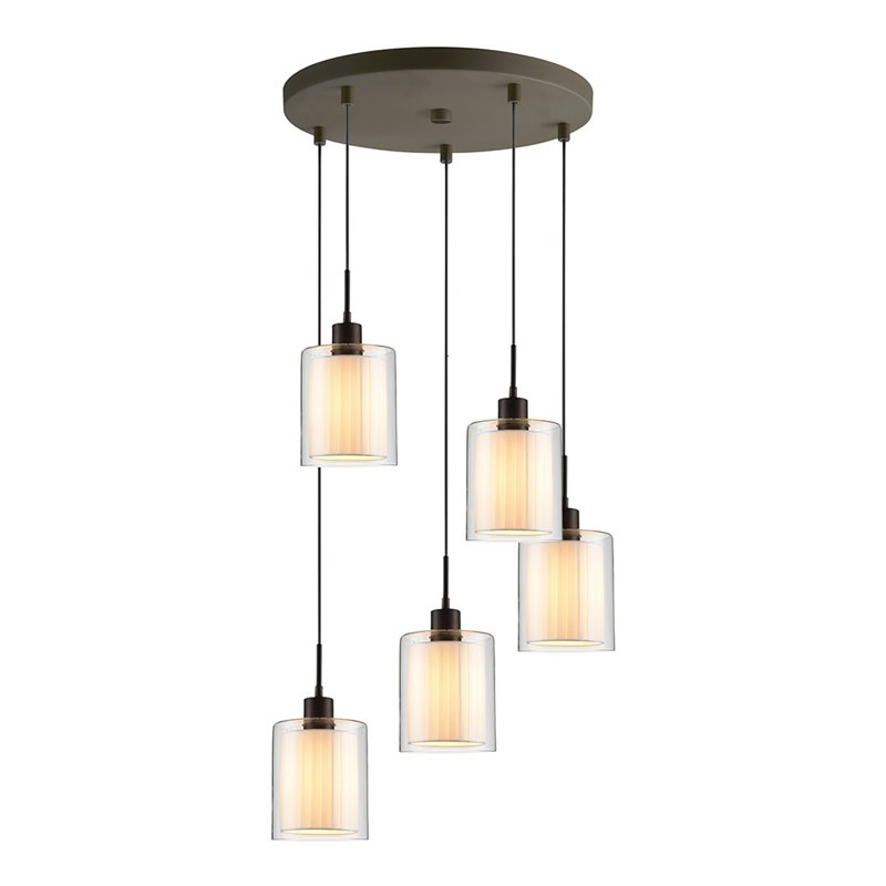 Woodbridge Lighting Alaina 5-Light Mini Pendant in Bronze Off White Pleated