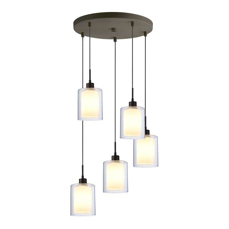 Woodbridge Lighting Alaina 5-Light Mini Pendant in Bronze/Opal Glass