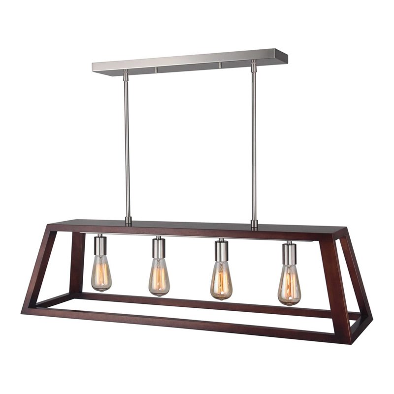 Woodbridge Lighting Walden Steel/Wood Island Fixture in Satin Nickel