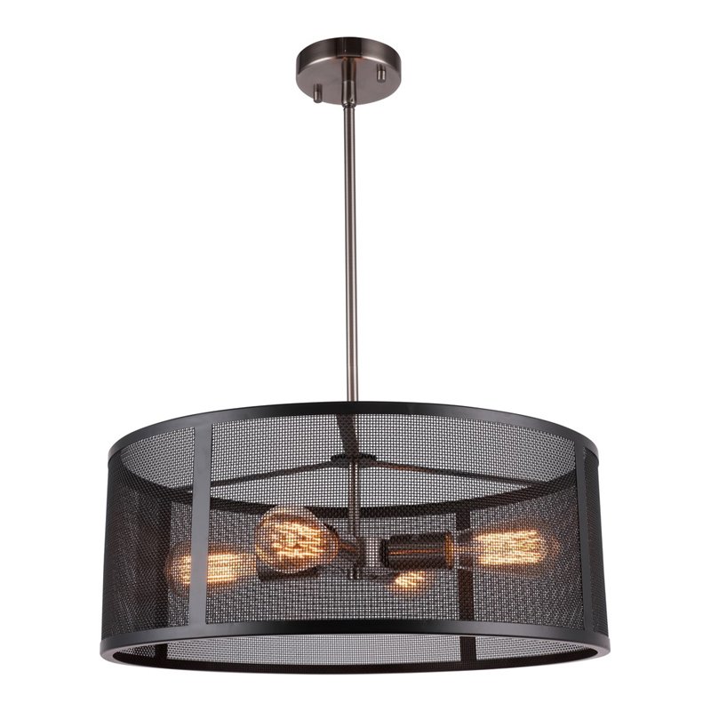 Woodbridge Lighting Drake 4-Light Pendant with ST64 Bulb in Antique Nickel/Black