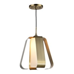 Woodbridge Lighting Bent 1 Light Steel and Glass Mid Pendant in Brushed Brass