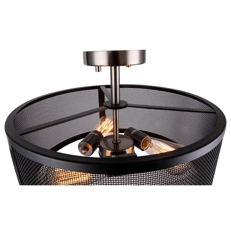 Woodbridge Lighting Drake 3-Light ST64 Bulb Semi-Flush in Antique Nickel/Black