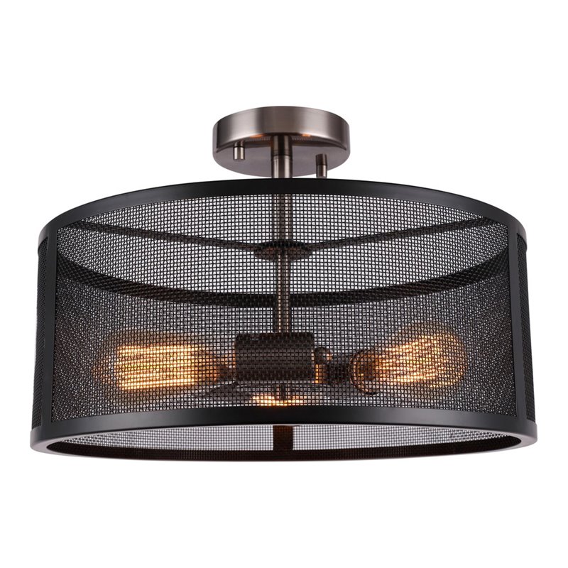 Woodbridge Lighting Drake 3-Light ST64 Bulb Semi-Flush in Antique Nickel/Black