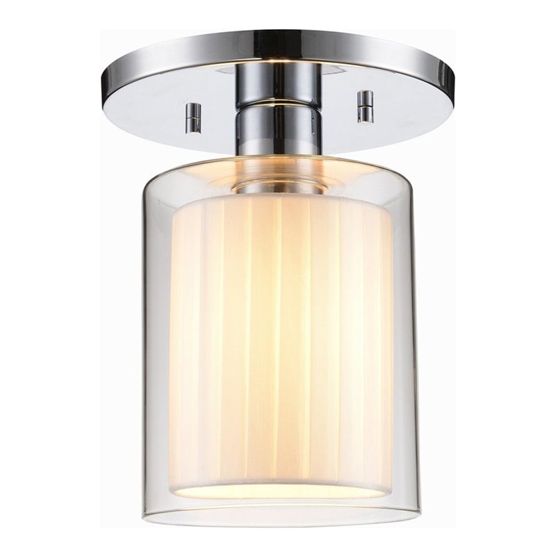 Woodbridge Lighting Alaina Semi-Flush in Chrome Off White Pleated Fabric Shade