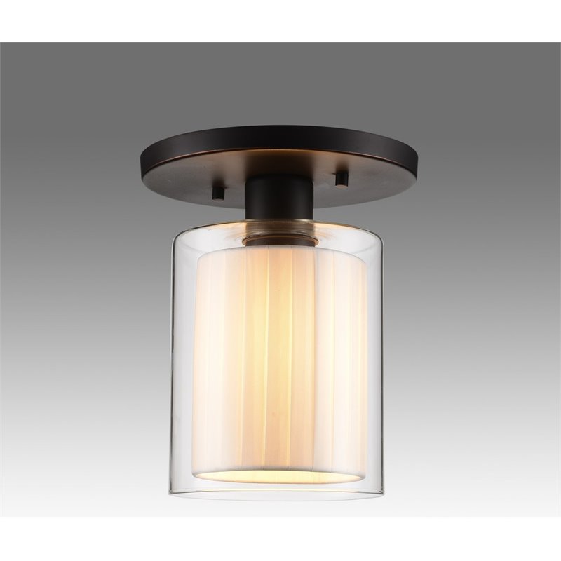 Woodbridge Lighting Alaina Semi-Flush in Bronze Off White Pleated Fabric Shade