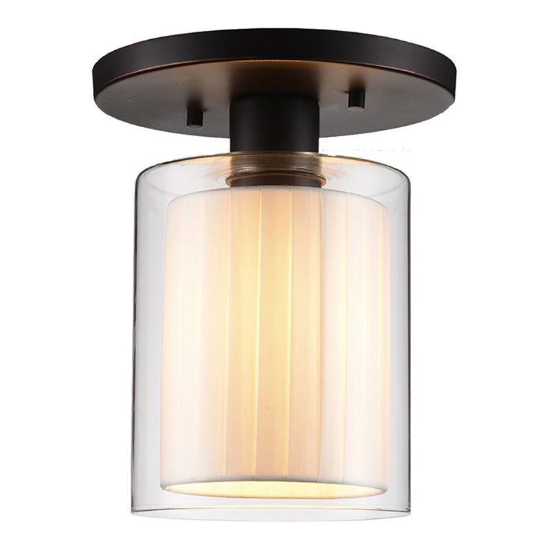 Woodbridge Lighting Alaina Semi-Flush in Bronze Off White Pleated Fabric Shade