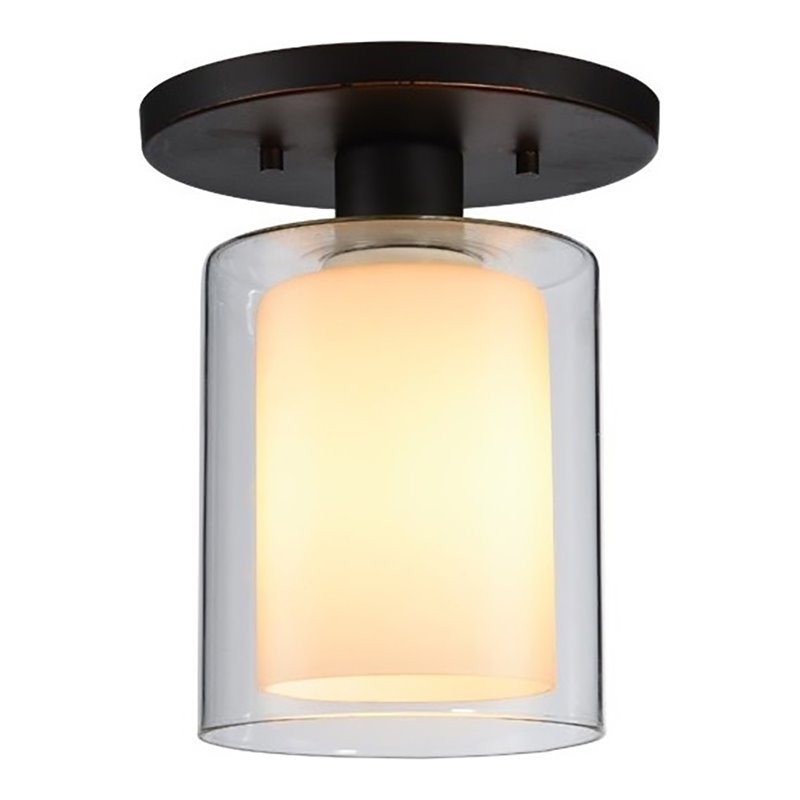 Woodbridge Lighting Alaina 1 Light Semi-Flush in Bronze/Opal Glass