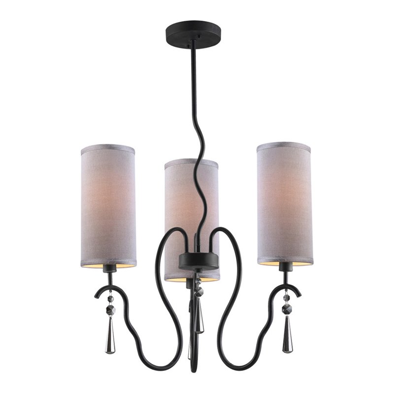 Woodbridge Lighting Haley 3-Light Chandelier in Black/Gray Cylindrical Shade