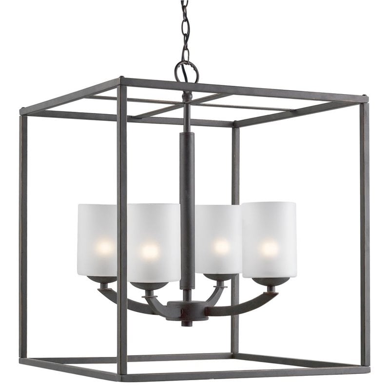 Woodbridge Lighting Mirage 4-light Glass Cage Pendant Chandelier in Bronze/Opal