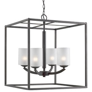 Woodbridge Lighting Mirage 4-light Glass Cage Pendant Chandelier in Bronze/Opal