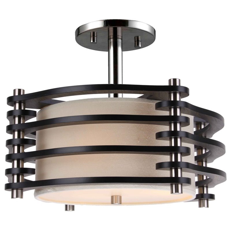 Woodbridge Lighting Steps 3-light Wood & Fabric Semi Flush Fixture in Espresso