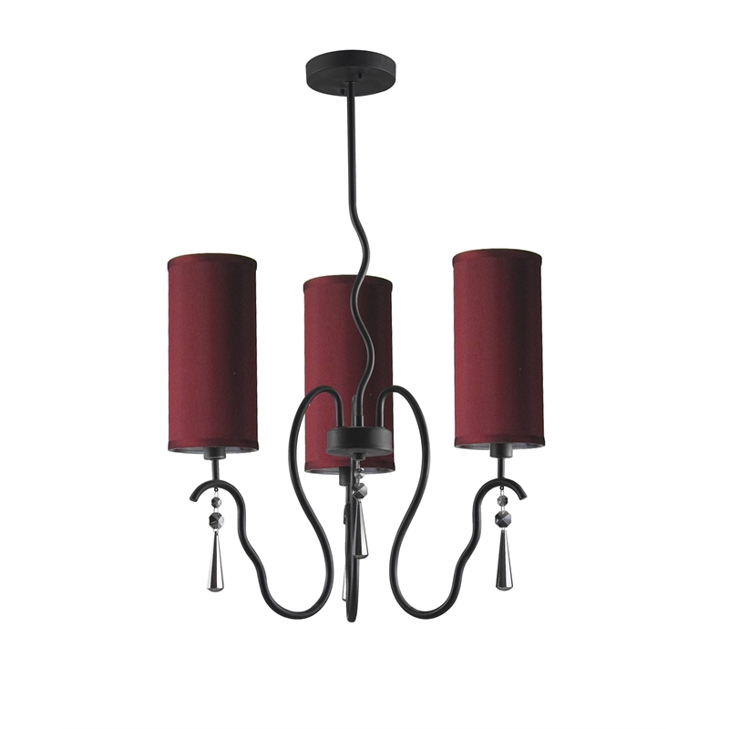 Woodbridge Lighting Haley 3-light Steel & Glass Chandelier in Maroon/Black