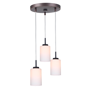 woodbridge lighting charlotte 3-light glass  cluster pendant in bronze/opal