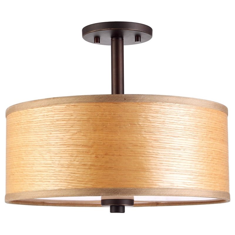 Woodbridge Lighting Drum Veneer 3-light Metal Semi Flush Ceiling Mount in Bronze