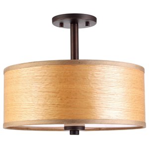 woodbridge lighting drum veneer 3-light metal semi flush ceiling mount in bronze