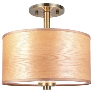 woodbridge lighting drum veneer 3-light metal semi flush ceiling mount in brass