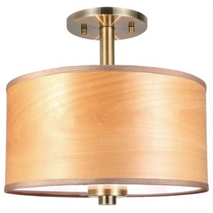 woodbridge lighting drum veneer 3-light metal ceiling mount in brass/nougat