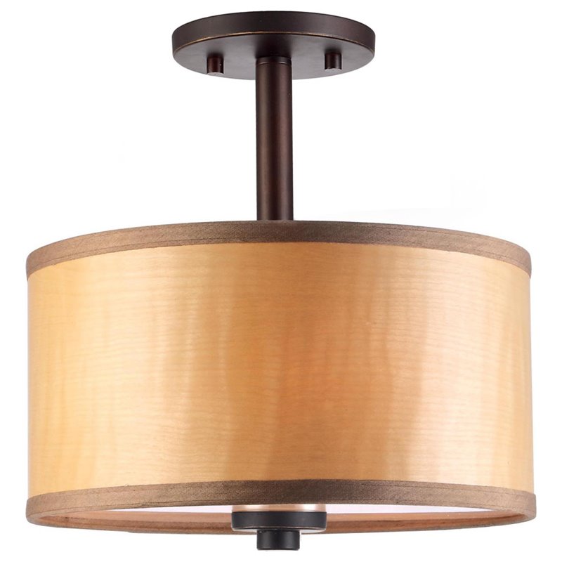Woodbridge Lighting Drum Veneer 3-light Metal Ceiling Mount in Bronze/Brulee