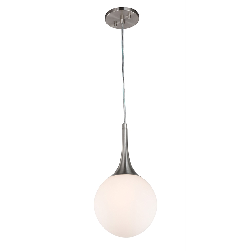 Woodbridge Lighting Alicia 1-light Steel & Glass Mini Pendant in Nickel/Opal
