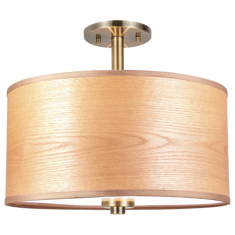 Woodbridge Lighting Drum Veneer 3-light Metal Ceiling Mount in Brulee/Brass