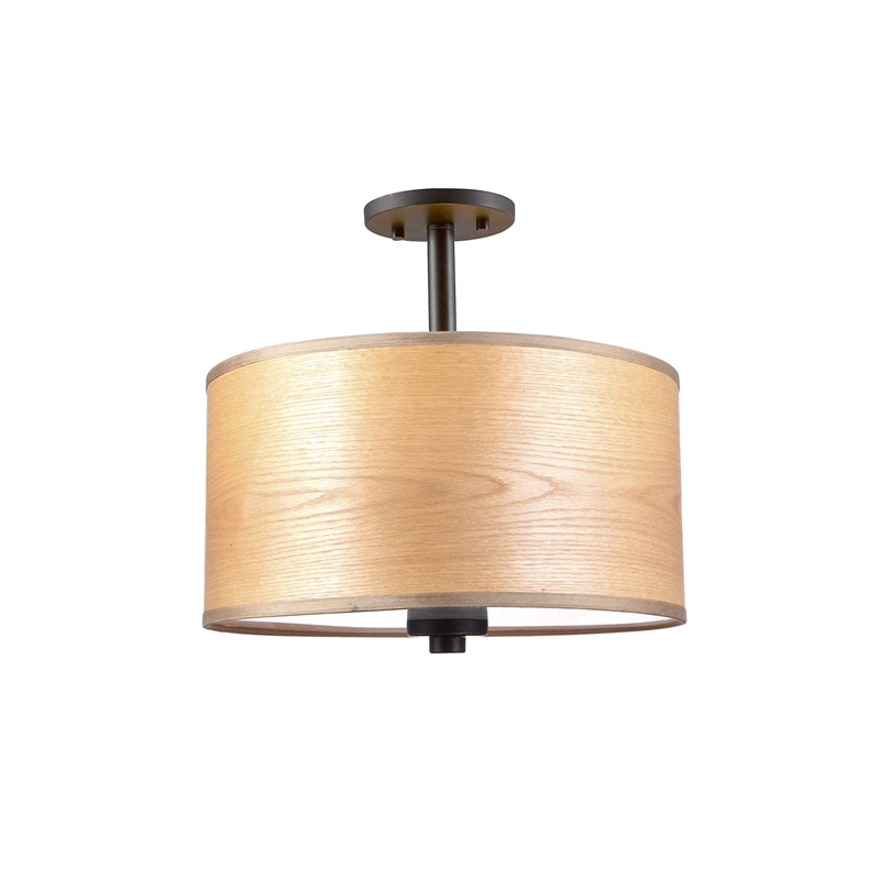 Woodbridge Lighting Drum Veneer 3-light Metal Semi-Flush Ceiling Mount in Bronze