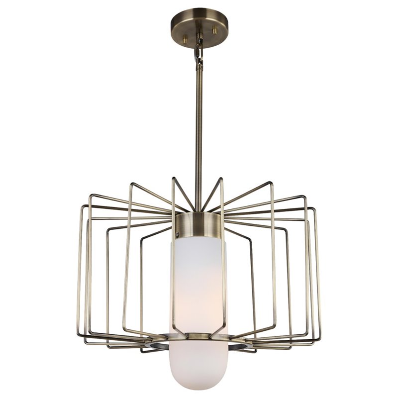 Woodbridge Lighting Tanner 1-light Steel & Glass Drum Cage Pendant in Brass