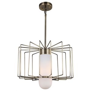 Woodbridge Lighting Tanner 1-light Steel & Glass Drum Cage Pendant in Brass