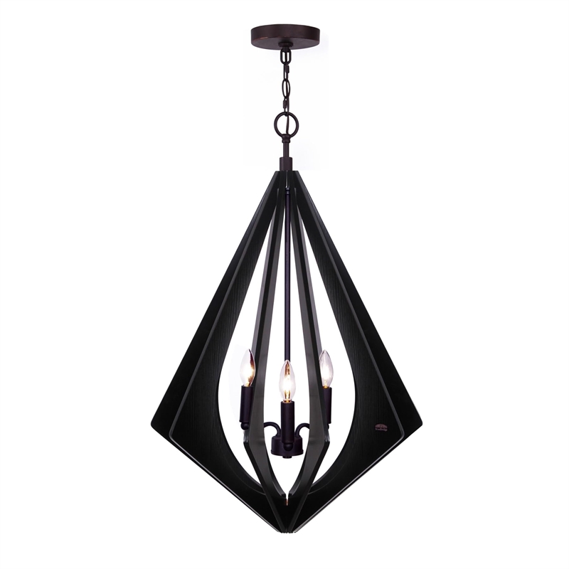 Woodbridge Lighting Fins Foresee 3-light Wood Foyer Pendant in Cherry/Bronze