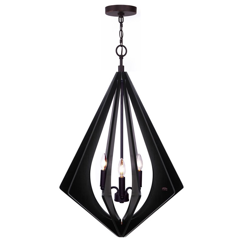 Woodbridge Lighting Fins Foresee 3-light Wood Foyer Pendant in Black/Bronze