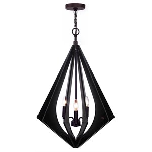 Woodbridge Lighting Fins Foresee 3-light Wood Foyer Pendant in Black/Bronze