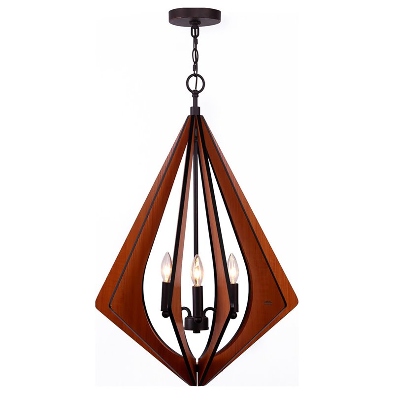 Woodbridge Lighting Fins Foresee 3-light Wood Foyer Pendant in Cherry/Nickel