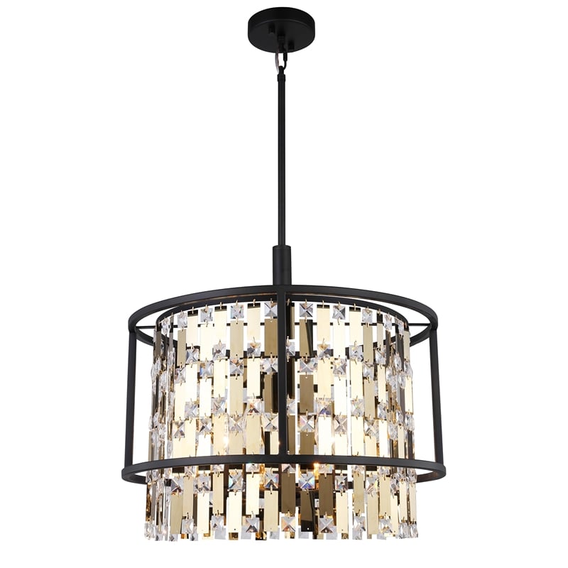 Woodbridge Lighting Cascade 5-light Steel & Glass Drum Pendant in Bronze