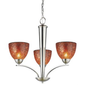 woodbridge lighting north bay 3-light metal chandelier in nickel/mosaic amber