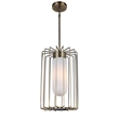 Woodbridge Lighting Tanner Cylindrical Steel & Glass Cage Pendant in Brass