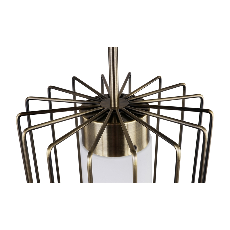 Woodbridge Lighting Tanner Cylindrical Steel & Glass Cage Pendant in Brass