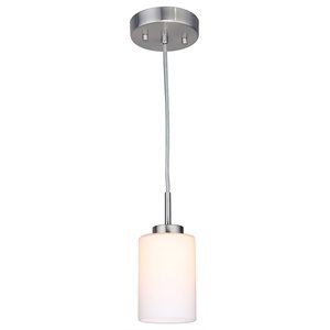 Woodbridge Lighting Charlotte 1-light Glass Mini Pendant in Satin Nickel/Opal