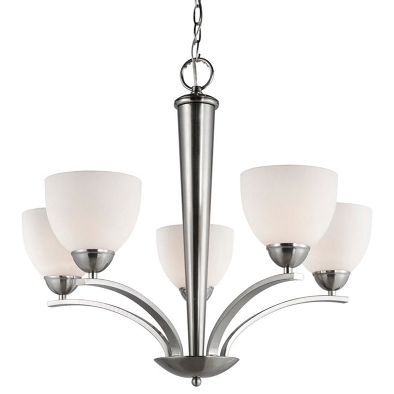 Woodbridge Lighting North Bay 5-light Glass Chandelier in Faux Opal/Satin Nickel