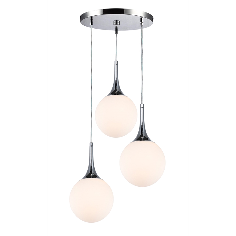 Woodbridge Lighting Alicia 3-light Glass Pendant Cluster in Chrome/Opal Led