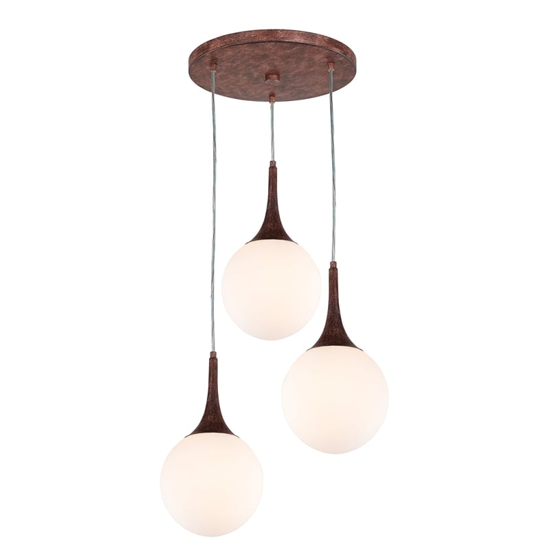 Woodbridge Lighting Alicia 3-light Glass Pendant Cluster in Walnut/Opal Led